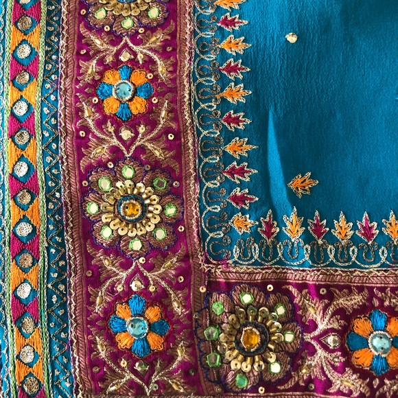 Aqua georgette crepe blend Saree Vintage [firm] - Picture 2 of 13